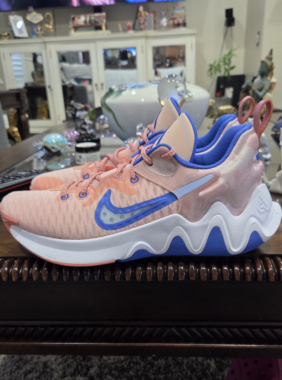 Nike Guannis Immortality Coral and Blue Wavy Sole Sneakers